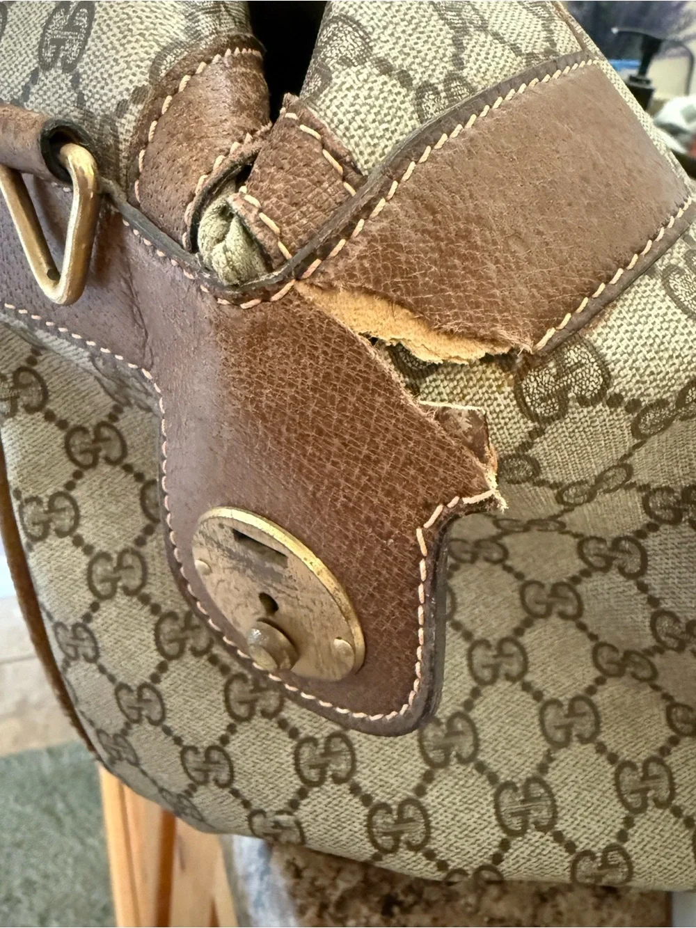 Gucci Beige and Brown GG Monogram Top-Handle Tote restoration project